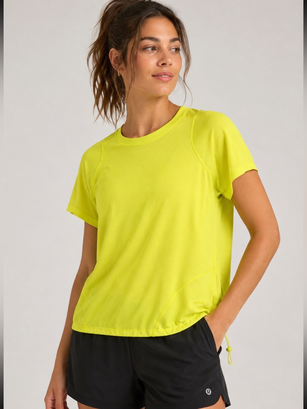 #249 Lululemon Cinched Hem Hiking Tee Highlight Yellow 12 EUC